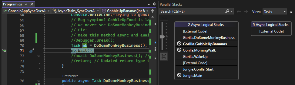 Screenshot della visualizzazione Attività dopo la selezione di Interrompi tutto.