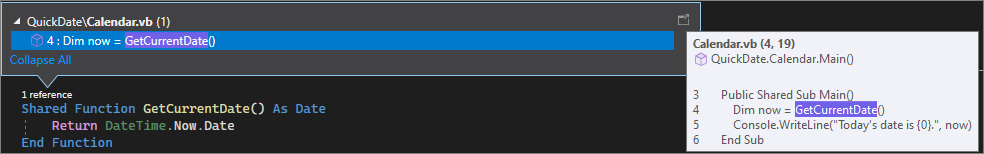 Screenshot che mostra CodeLens in Visual Studio 2022.