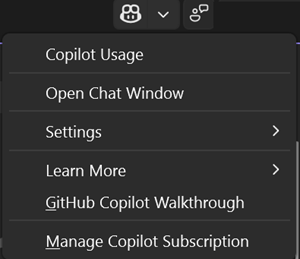 Screenshot che mostra il badge copilot quando Copilot è in stato attivo.