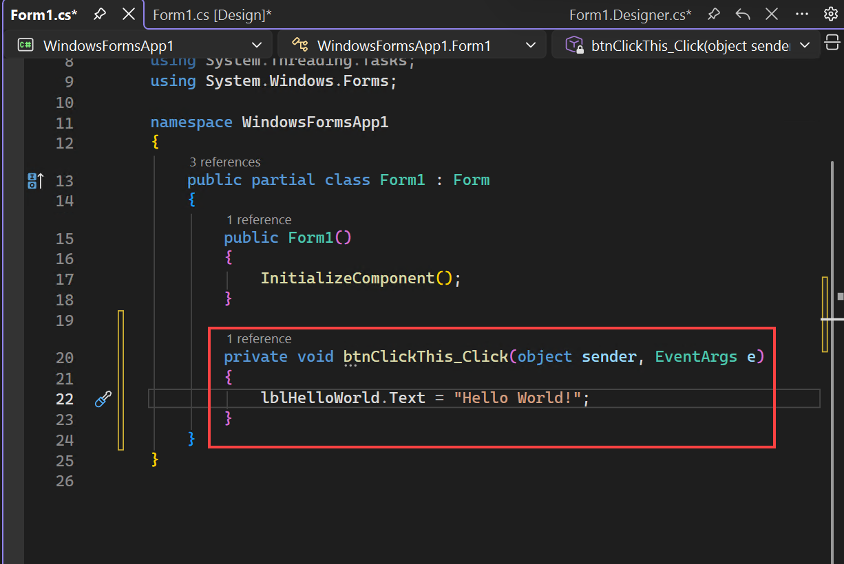 Screenshot che mostra dove aggiungere codice al modulo.