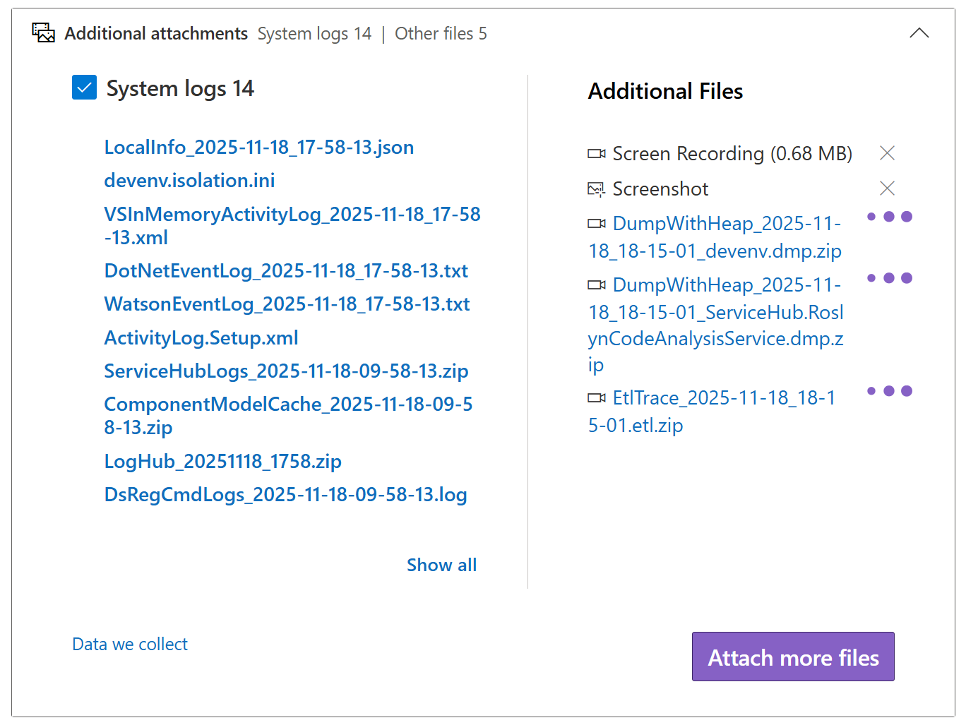 Screenshot che mostra i file allegati.