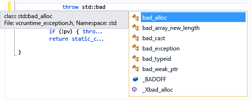 Elenco membri di Visual C++