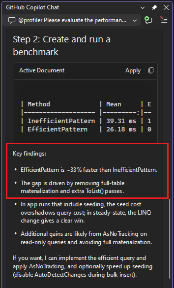Screenshot dei risultati dei test.