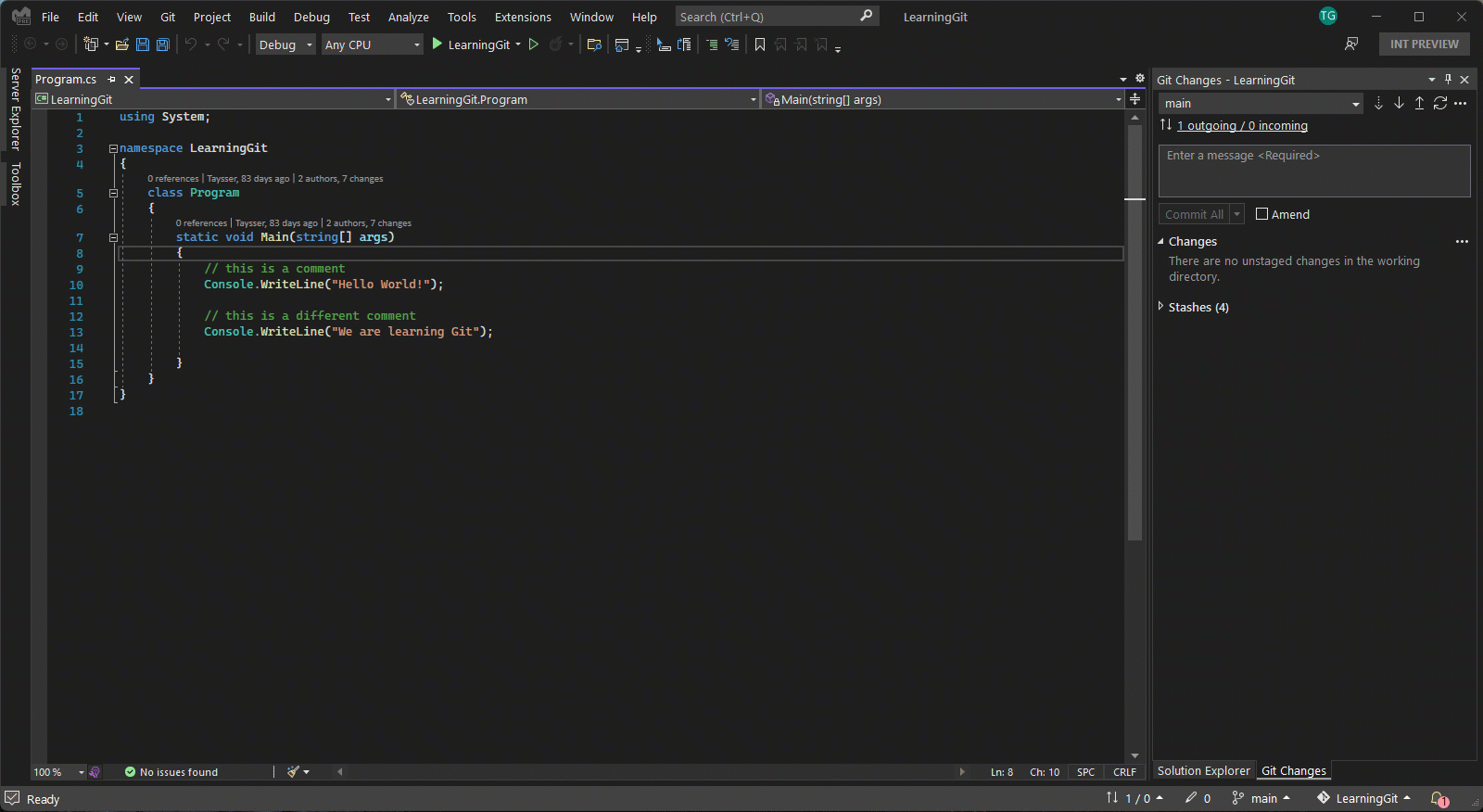 Animazione che mostra i punti di ingresso del commit di checkout.
