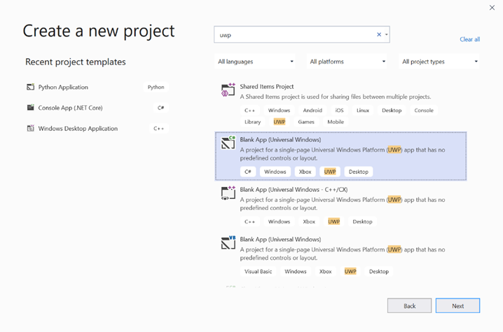 Creare un nuovo progetto per l'app