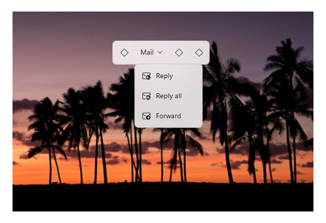Riquadro a comparsa della barra dei comandi con come menu a discesa