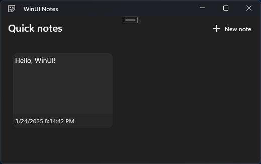 Interfaccia utente dell'app note con uno sfondo scuro e un modello di nota scuro.