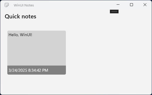 Interfaccia utente dell'app note con l'elenco note che mostra il contenuto della nota e la data formattati da un modello di dati.