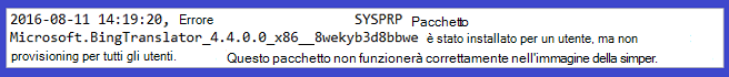 Errore del pacchetto microsoft Bing Translator.