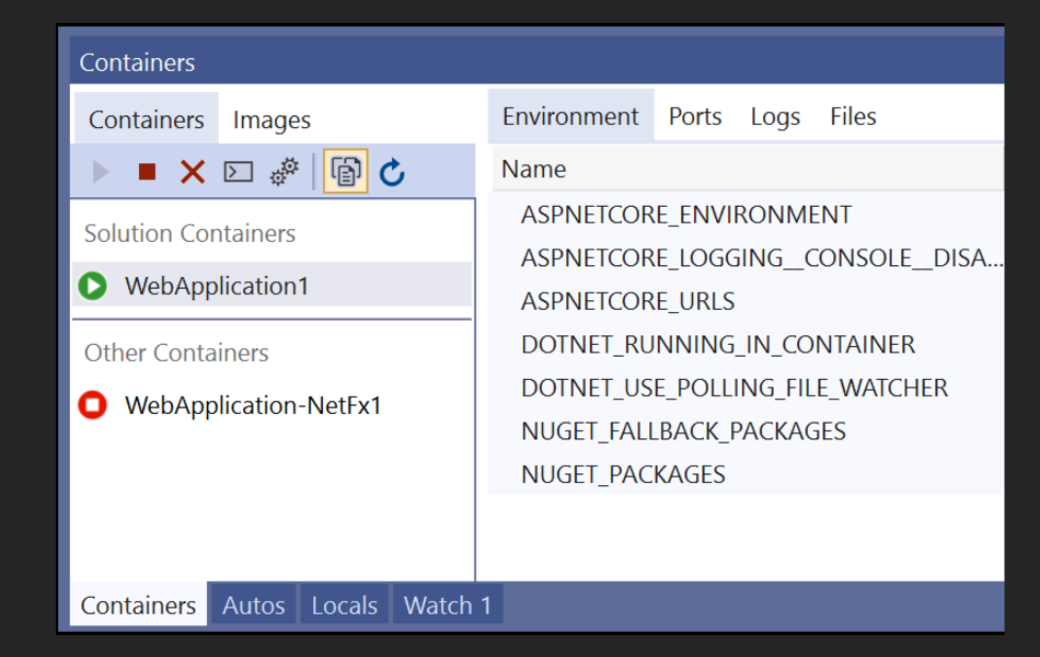 Menu Docker di Visual Studio