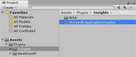 Screenshot del pannello Progetto. La cartella Insights è aperta.