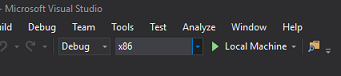 Screenshot della schermata Configurazione soluzione di Visual Studio che mostra Debug nella barra dei menu.