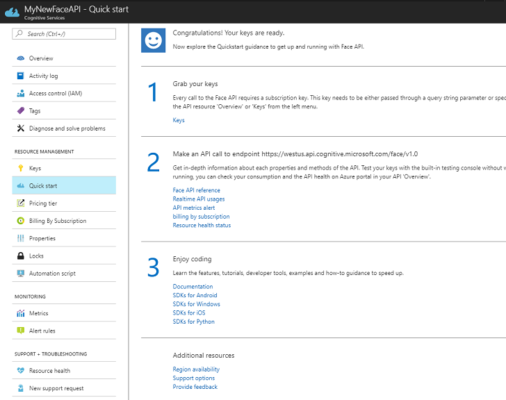 accedere alle chiavi API viso
