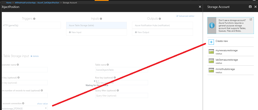 Screenshot che mostra la finestra Account di archiviazione con