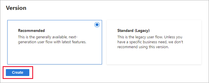 プロパティが強調表示された Azure portal の [ユーザー フローの作成] ページ