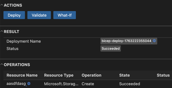 Visual Studio Code のデプロイ ウィンドウのスクリーンショット。