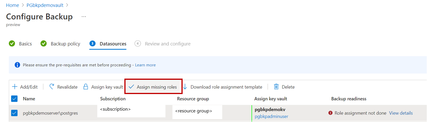不足しているロールを割り当てるボタンを示すスクリーンショット。
