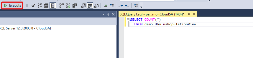 サーバーレス SQL プールのクエリを実行するための [実行] ボタンのスクリーンショット。