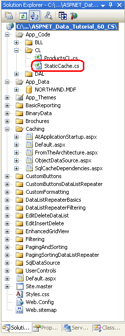 CL フォルダーに StaticCache.cs クラスを作成する