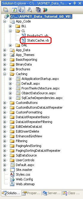 CL フォルダーに StaticCache.vb クラスを作成する