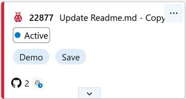 進行状況を示すGitHub Copilot状態アイコンが付いたボード上の作業項目カードを示すスクリーンショット。