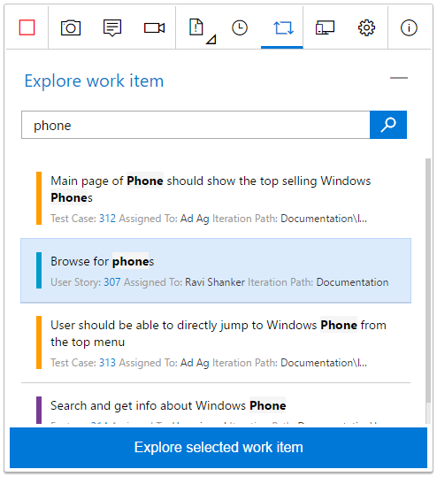検索結果で作業項目を選択することを示すスクリーンショット。