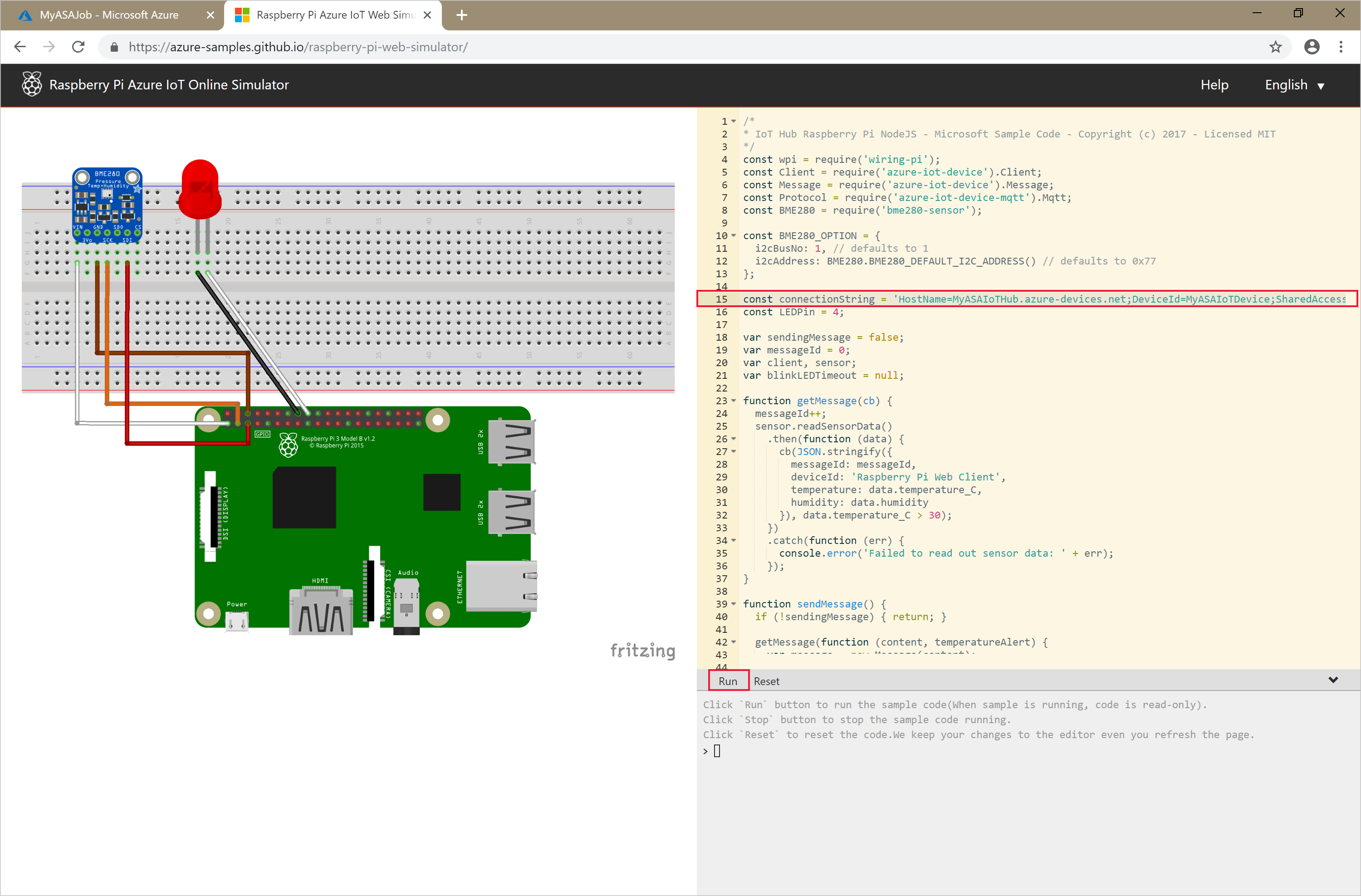 Raspberry Pi Azure IoT オンライン シミュレーター