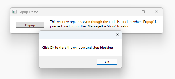 [OK] ボタンを含む MessageBox を示すスクリーンショット