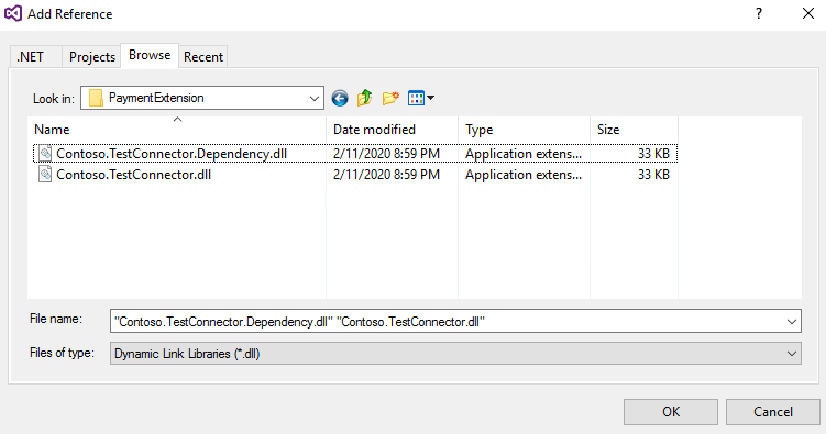 [参照の追加] ダイアログ ボックスのスクリーンショット。
