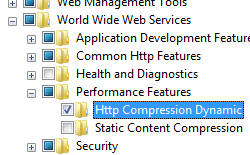 Windows Vista または Windows 7 で選択されている H t t p Compression Dynamic を示すスクリーンショット。