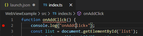 Visual Studio Code で設定されているブレークポイント