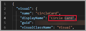 表示名の値が Circle Card に設定されていることを示す VS Code のスクリーンショット。