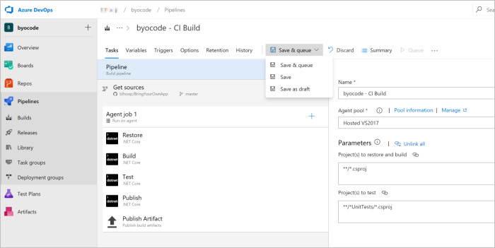 Azure DevOps ビルド ページ