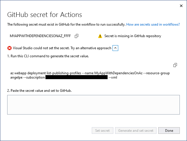 不足している GitHub シークレットを設定する