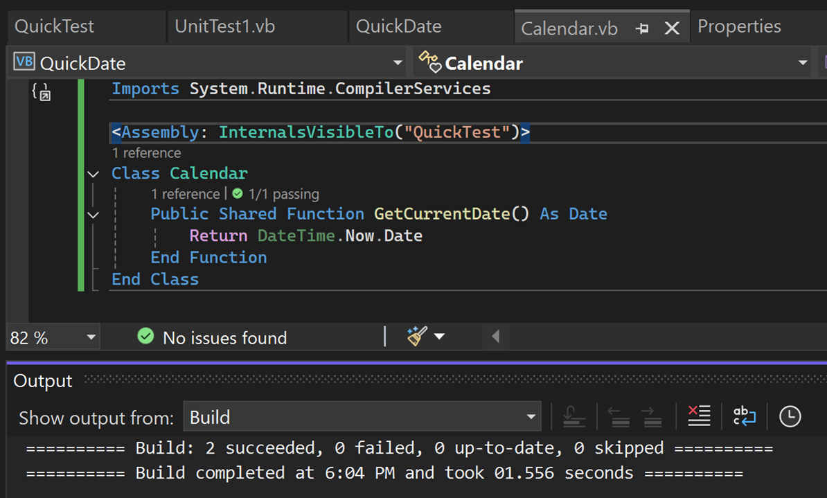 Visual Studio の出力ウィンドウのスクリーンショット。