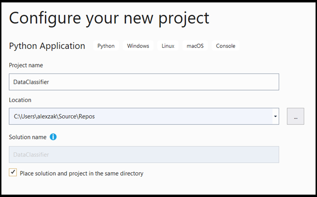 新しい Python アプリを構成する