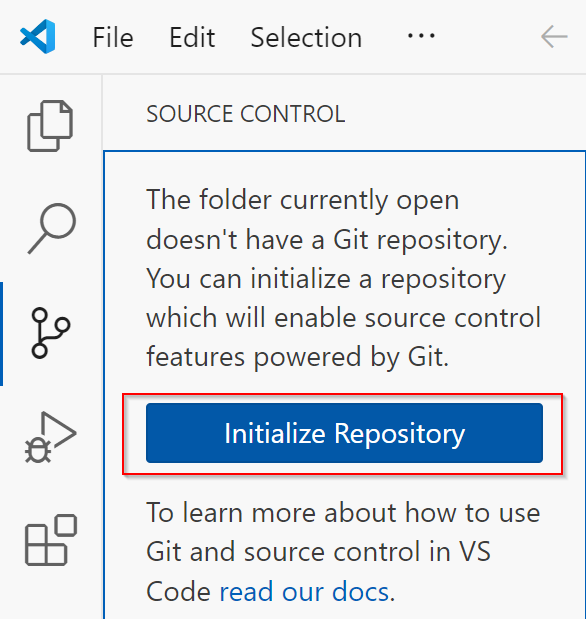 Bilde som viser Initialiser repositorium i VS Code.