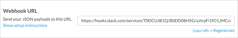 Captura de tela mostrando um Webhook do Slack.