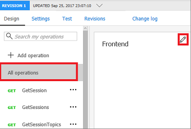 Captura de tela que mostra o botão lápis no painel Front-end.