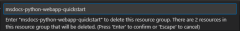 Uma captura de tela que mostra a caixa de diálogo de confirmação para excluir um grupo de recursos do VS Code.