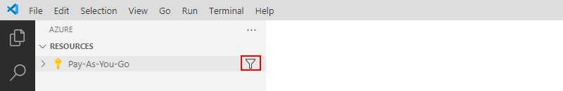 A captura de tela mostra o painel do Azure com assinaturas e o ícone de filtro selecionado.