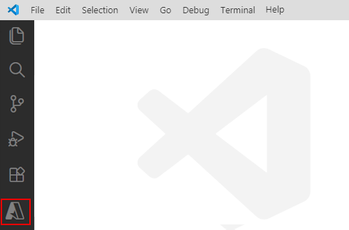 Captura de tela que mostra o Visual Studio Code, a barra de atividades e o ícone do Azure selecionado.