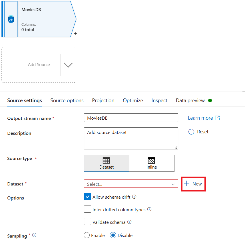 Captura de tela que mostra onde você seleciona Novo depois de nomear sua fonte.