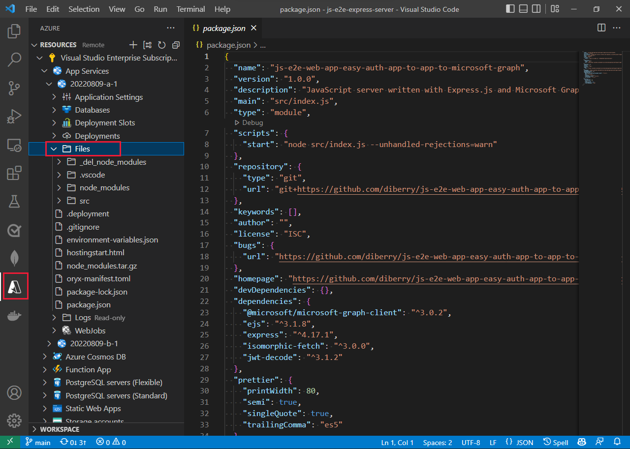 [o serviço de Aplicativo do Azure e as extensões de aplicativo do Azure Functions fornecem uma exibição dos arquivos remotos.