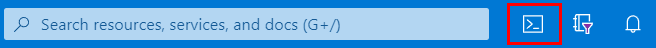 Captura de tela que mostra como abrir o Azure Cloud Shell usando a ação de ícone na barra de ferramentas do portal do Azure.