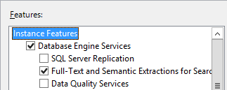 captura de tela dos recursos do SQL Server.