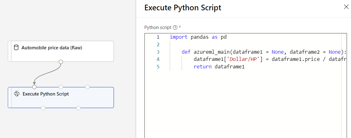 Captura de&nbsp;tela mostrando o pipeline Executar Python.