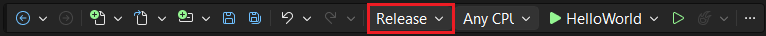 barra de ferramentas padrão do Visual Studio com 'Release' realçado