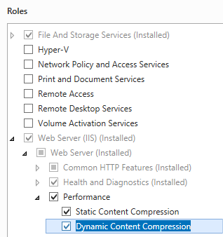 Captura de tela de um menu suspenso expandido no menu Programas e Recursos do Painel de Controle. A Compactação de conteúdo estático é realçada.