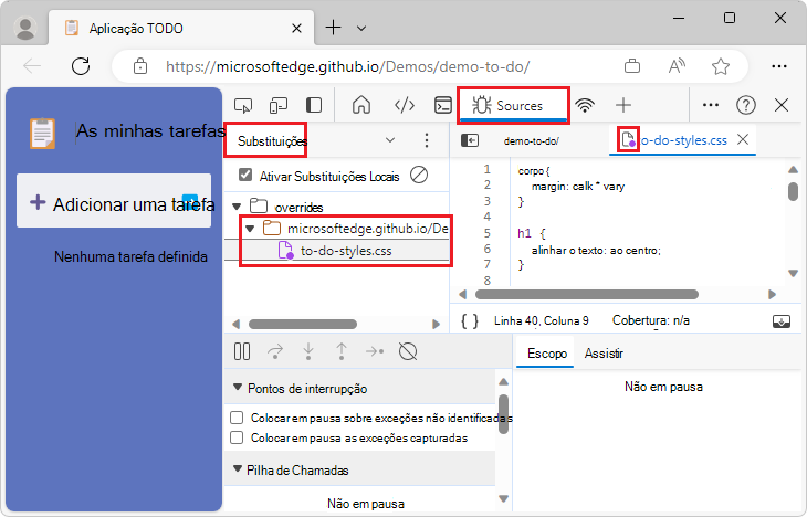 No editor De origens, adicione o nome do ficheiro à lista de substituições